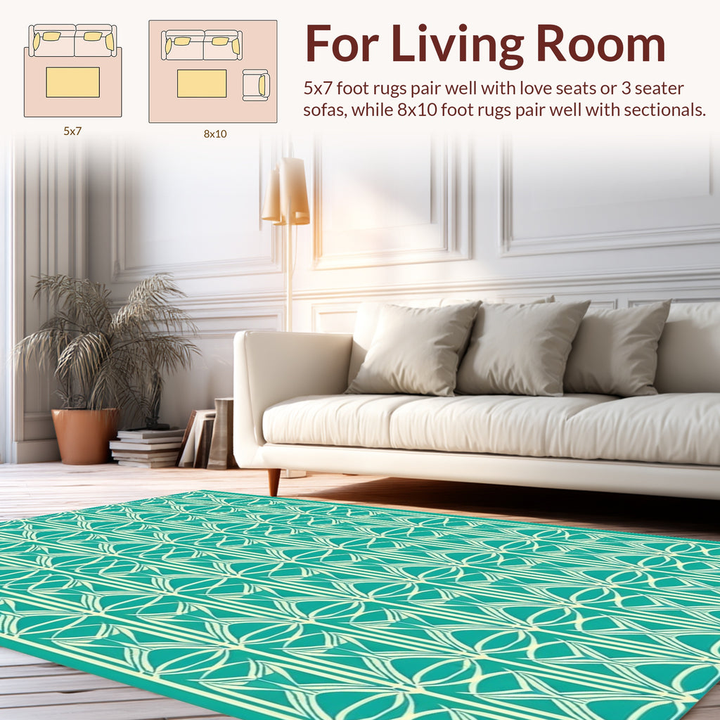Art Deco Geometric Teal Cream Pattern Rug