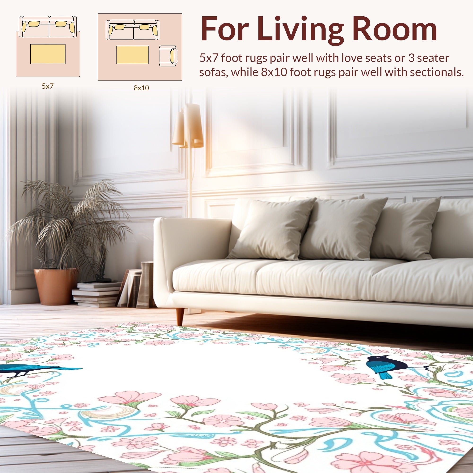 Bluebird Garden Whimsical Floral Accent Rug