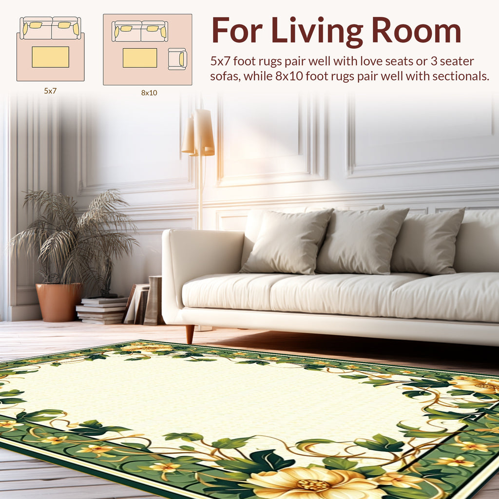 Ornate Floral Vine Border Design Rug