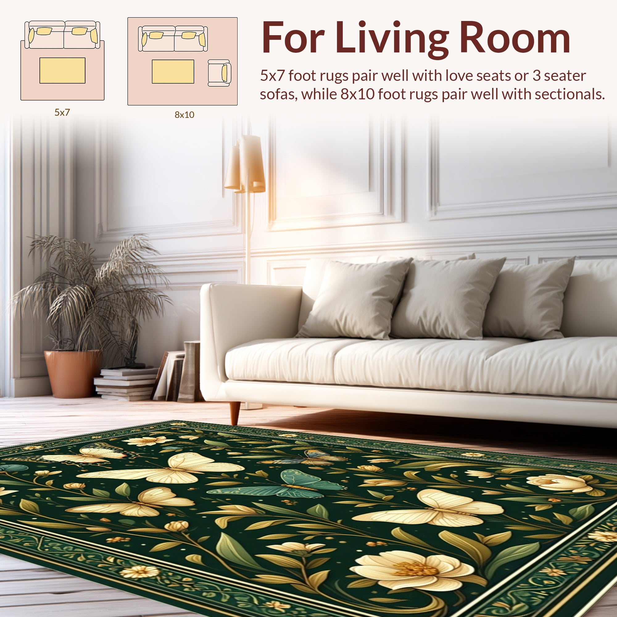 Emerald Butterfly Garden Floral Pattern Rug