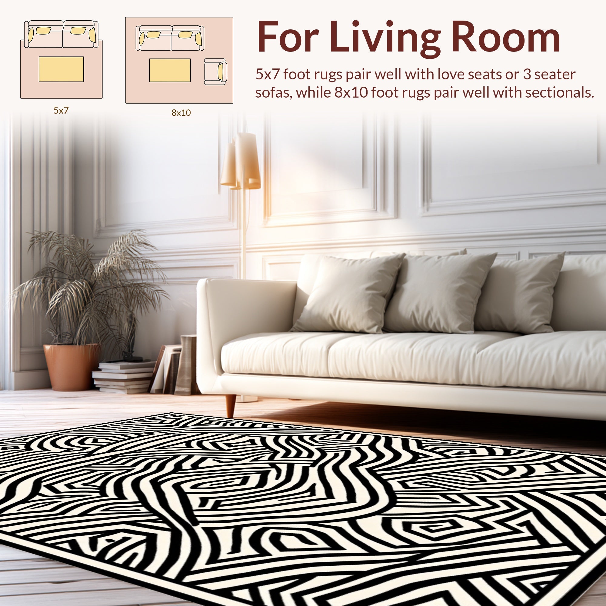 Bold Black And White Abstract Flow Rug