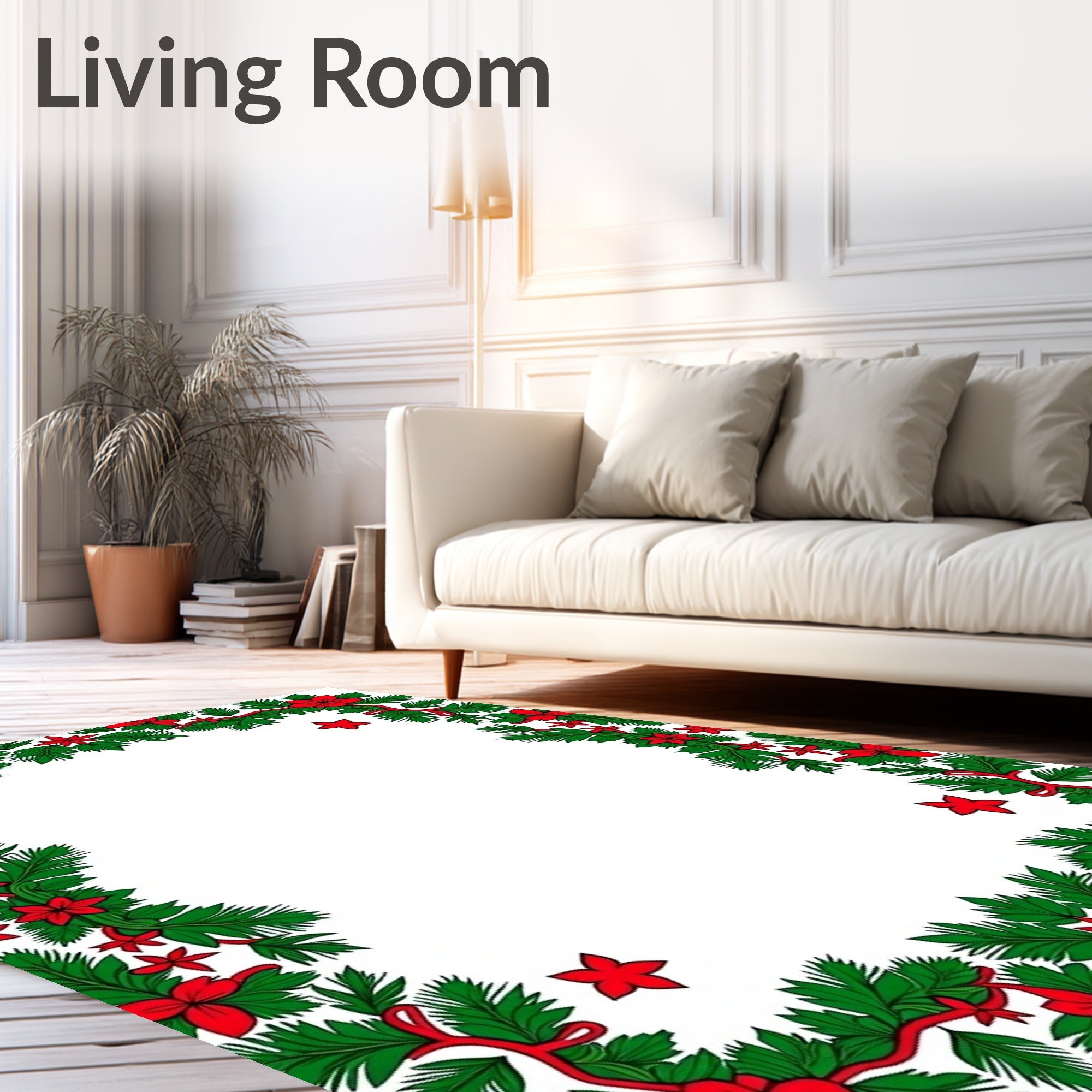 Evergreen Red Floral Christmas Border Rug