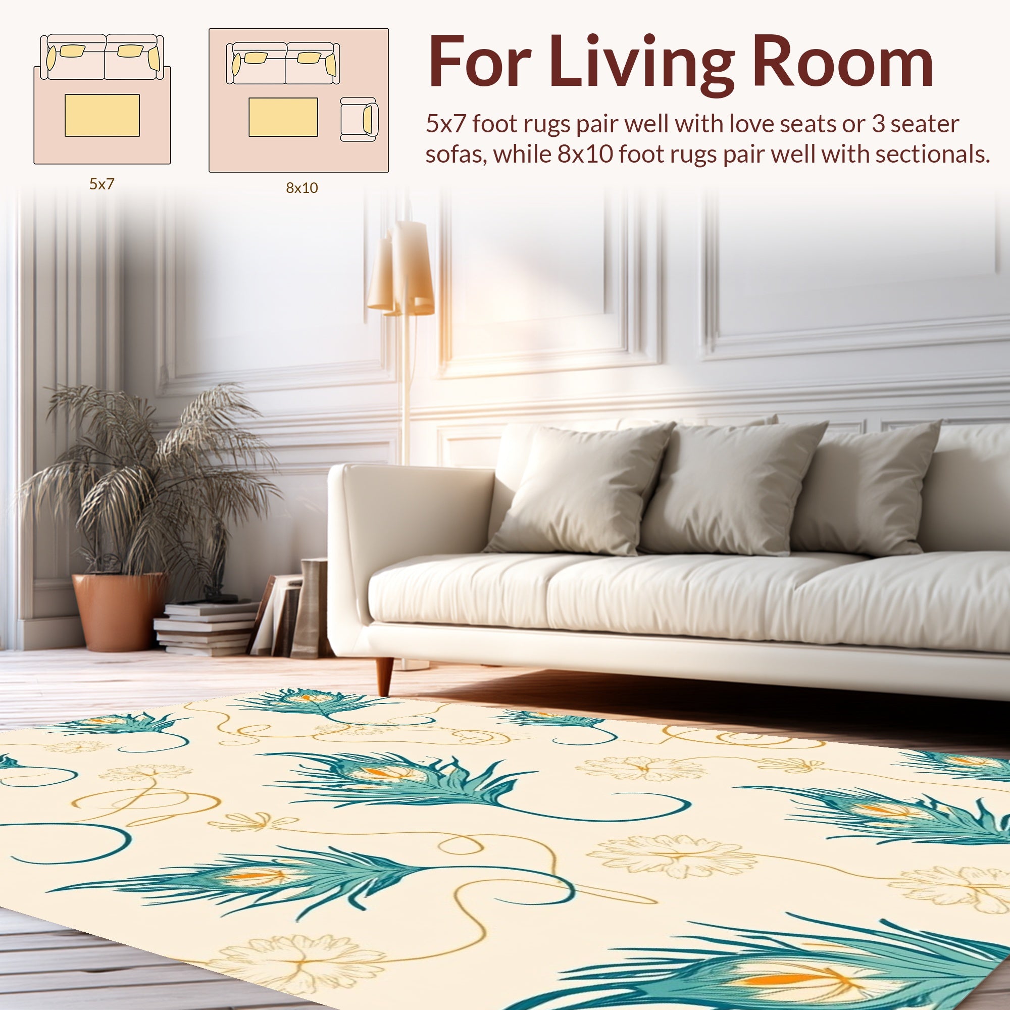 Elegant Feather Floral Swirl Pattern Rug