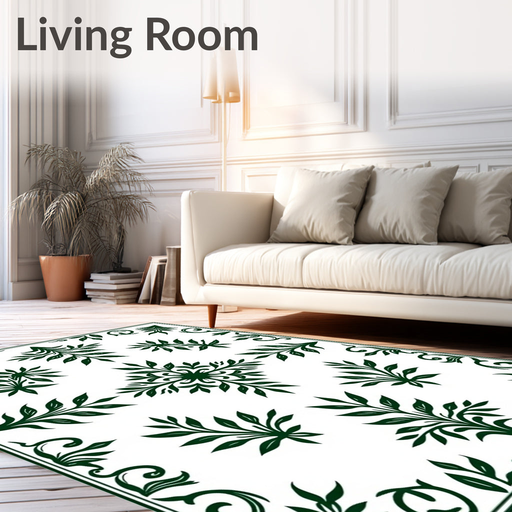 Dark Green Floral Symmetry Rug