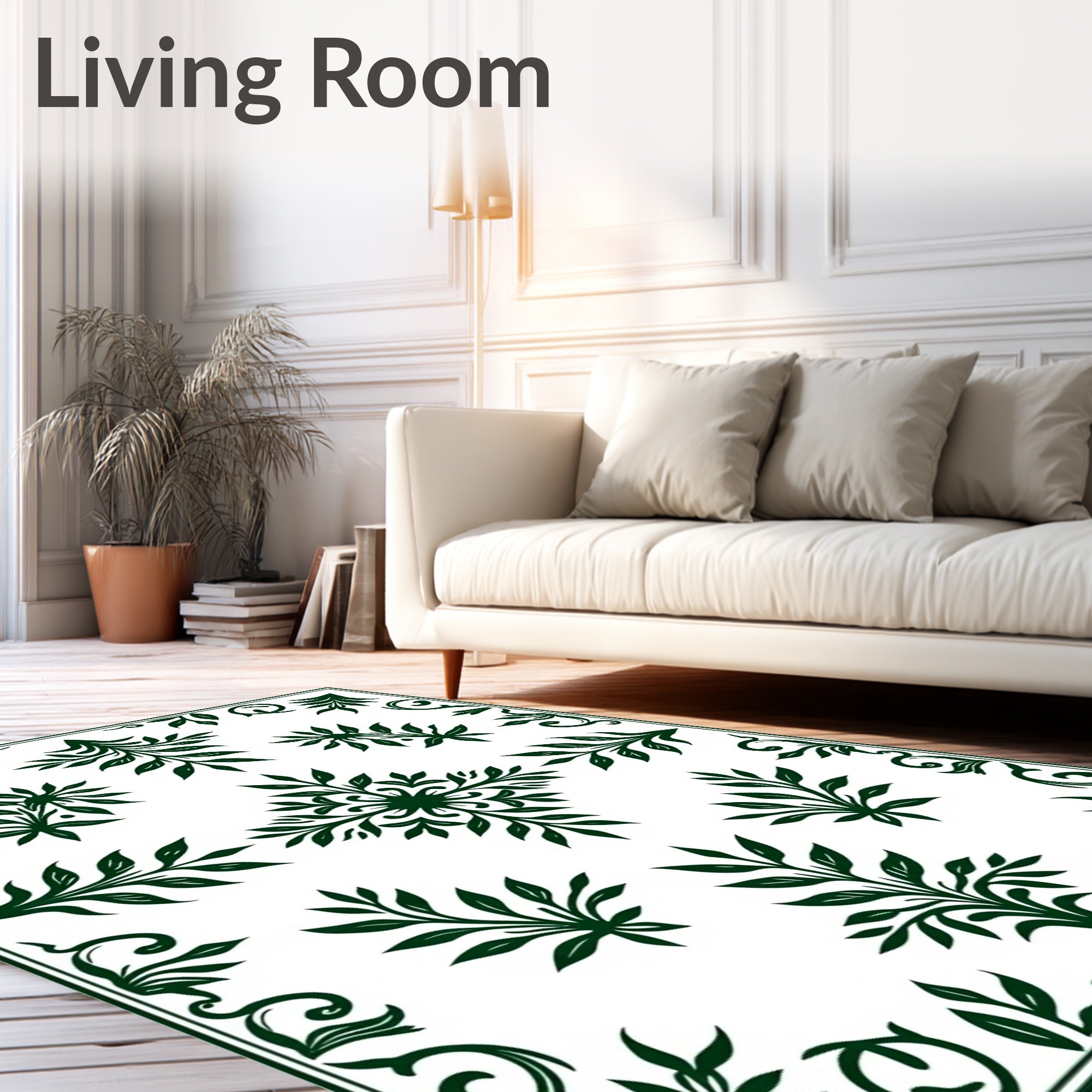 Dark Green Floral Symmetry Rug