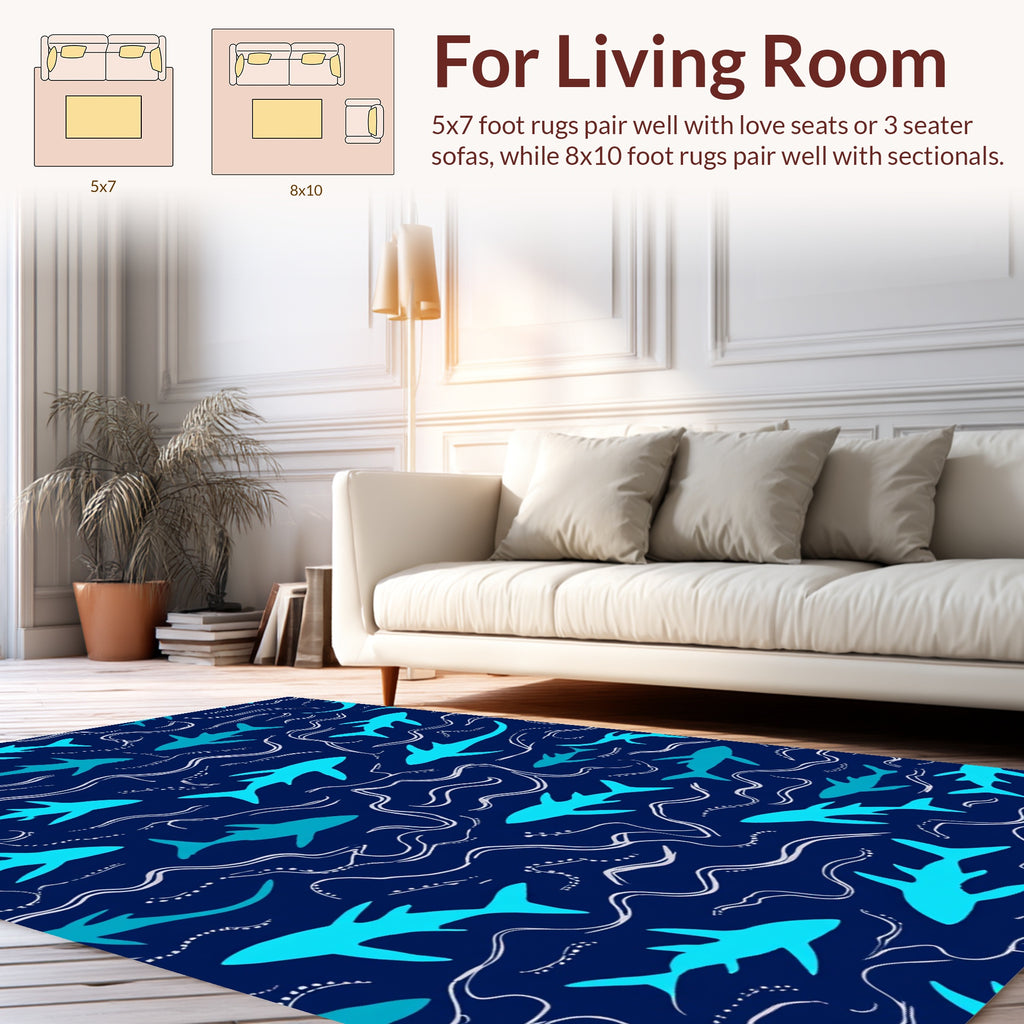 Oceanic Shark Wave Pattern Rug