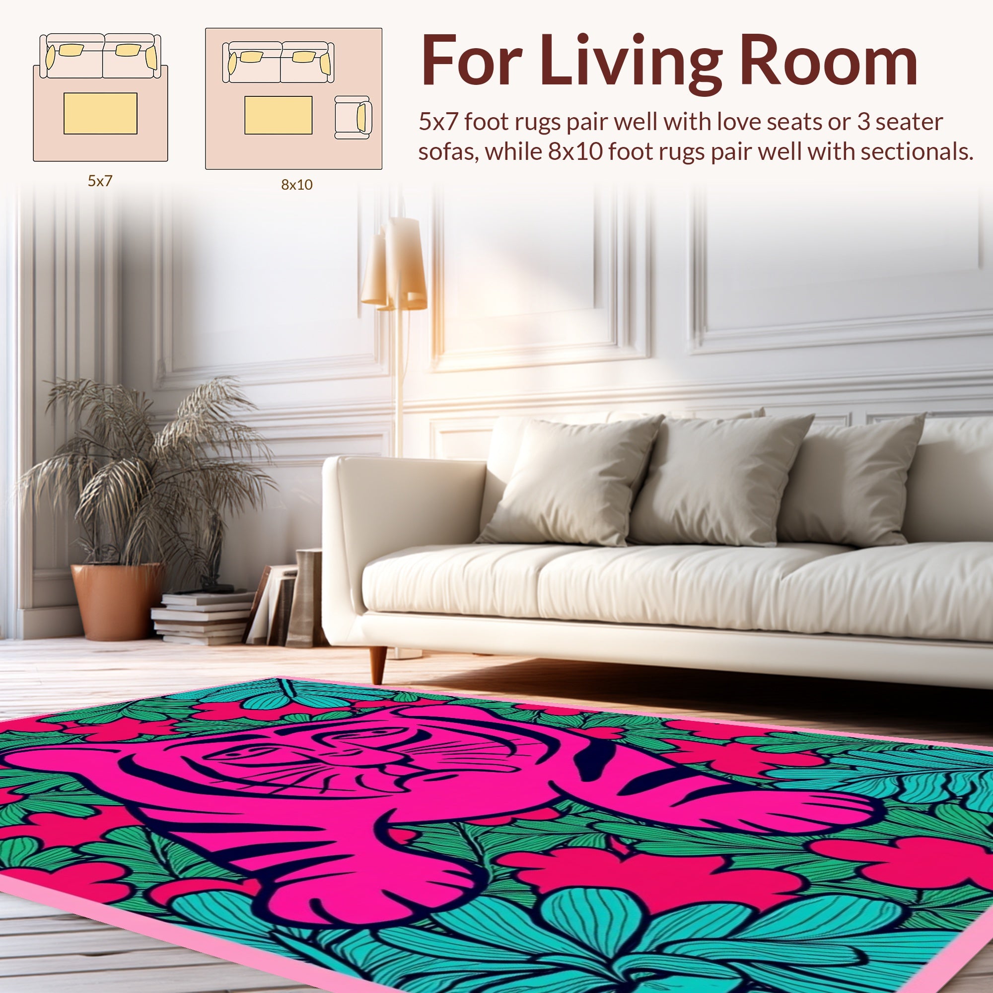 Vibrant Pink Tiger Floral Pattern Rug