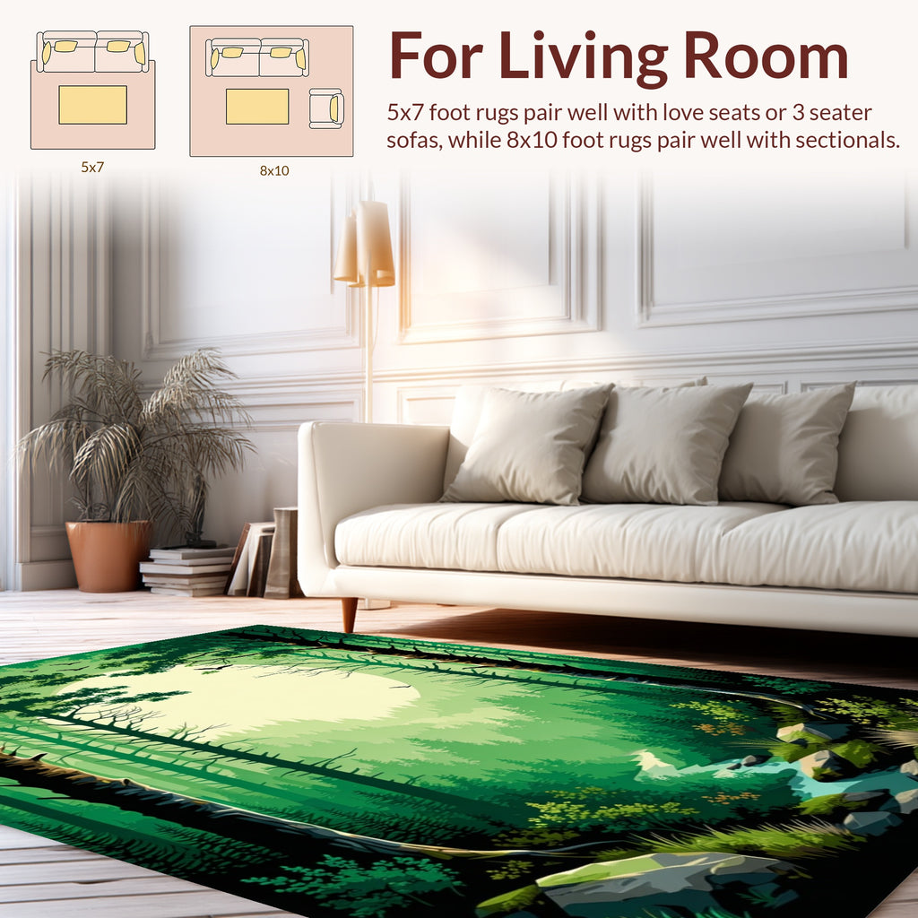 Serene Forest Woodland Scene Rug