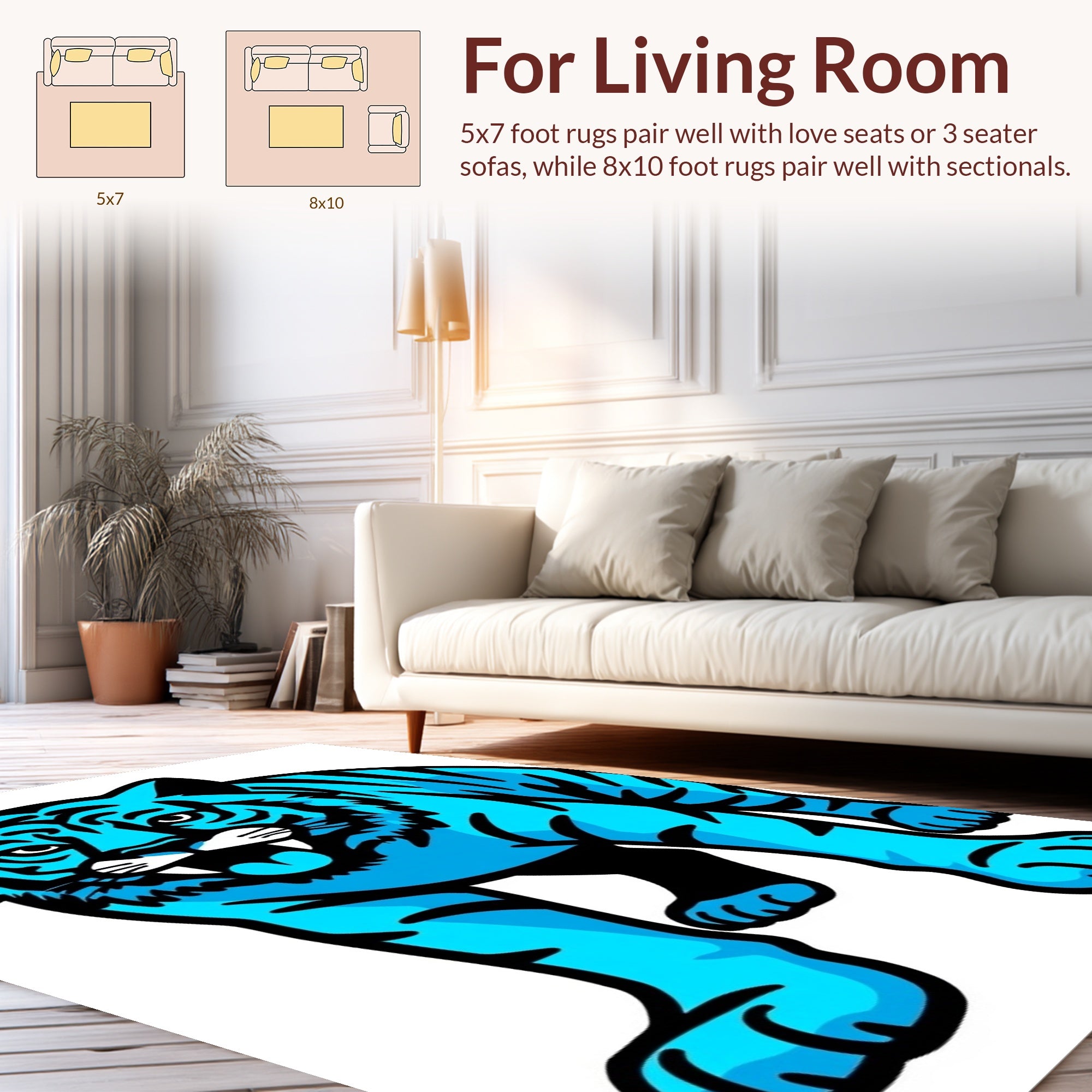 Bold Blue Tiger Graphic Rug