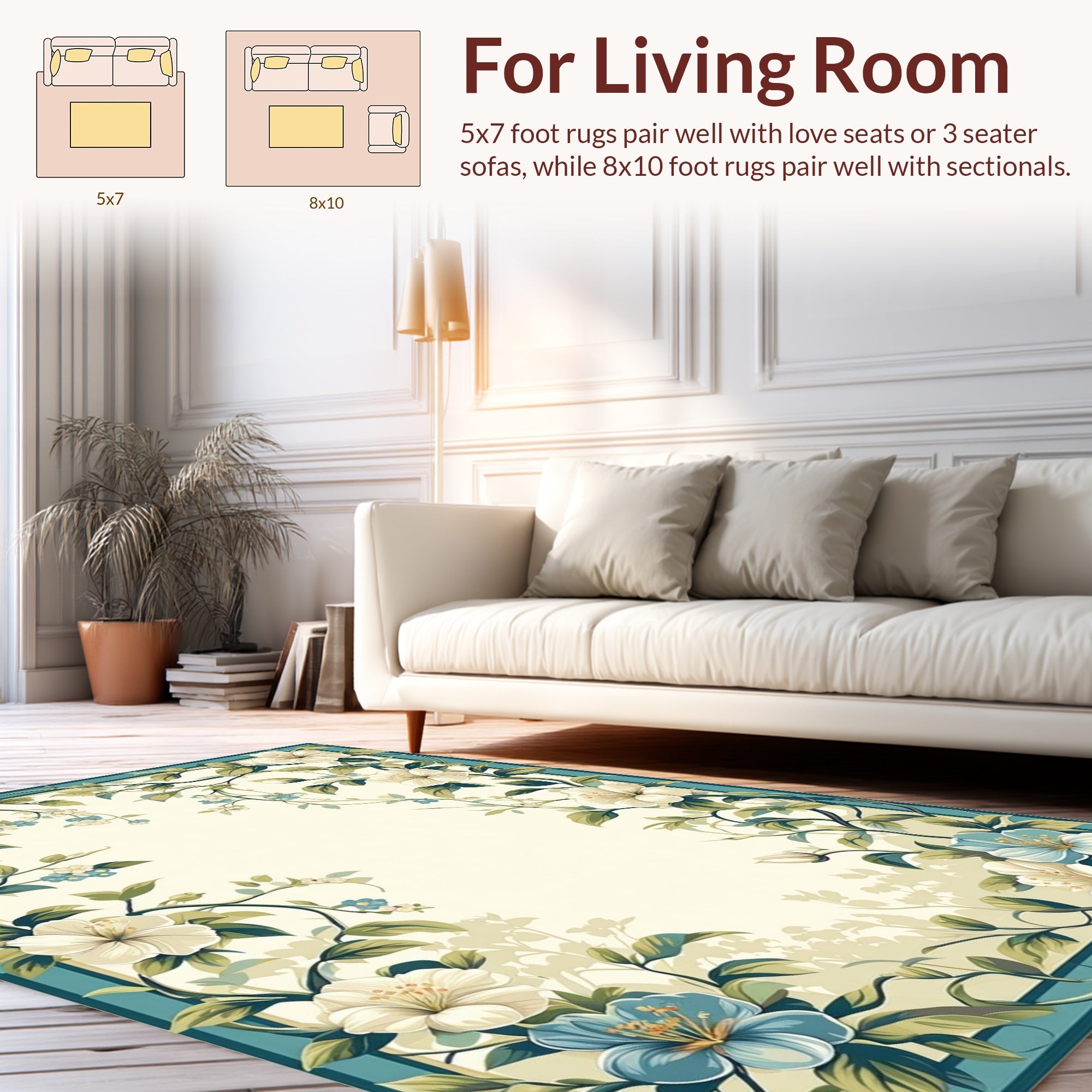 Classic Floral Vine Accented Design Rug