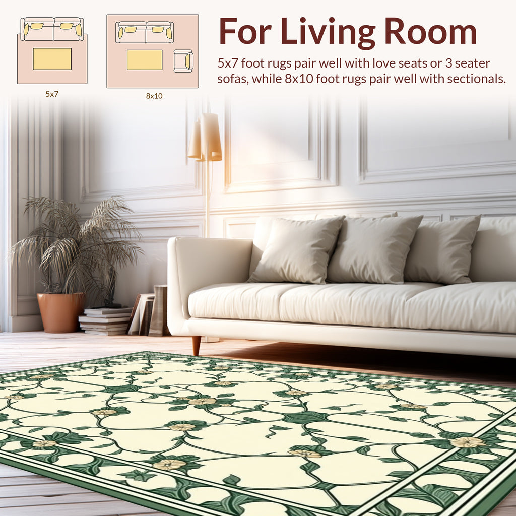 Elegant Green Floral Scrollwork Rug