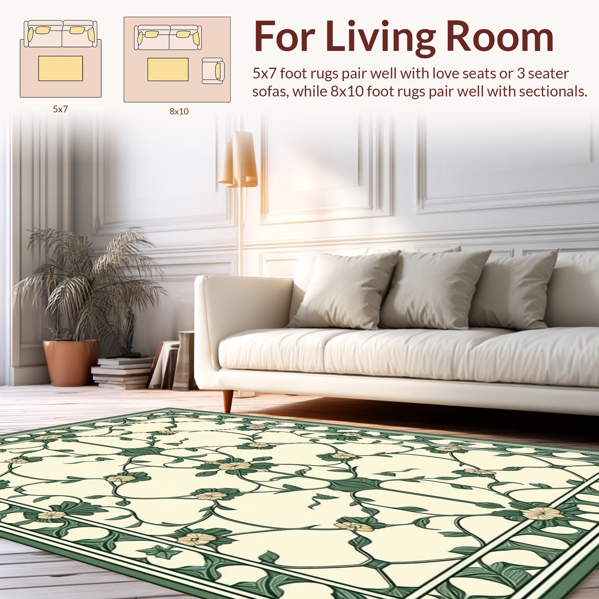 Elegant Green Floral Scrollwork Rug