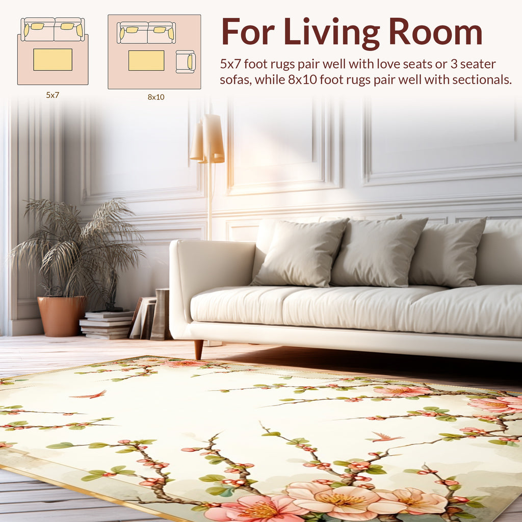 Blossoming Branches with Birds Design Rug