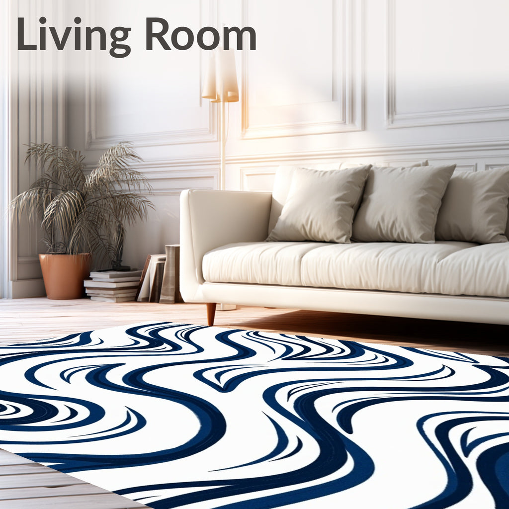 Deep Blue Abstract Swirl Rug