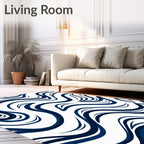 Deep Blue Abstract Swirl Rug