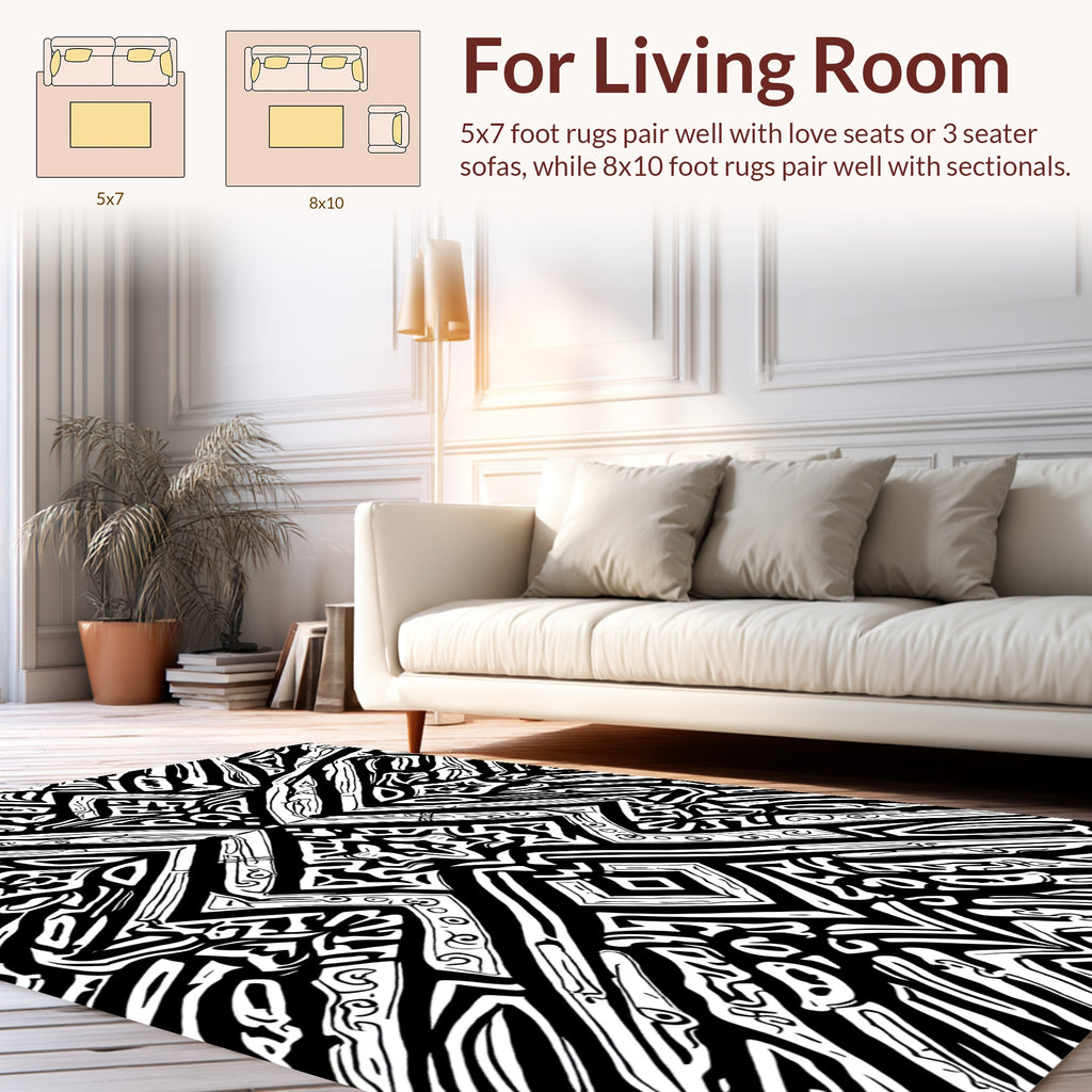 Monochromatic Abstract Geometric Tribal Design Rug