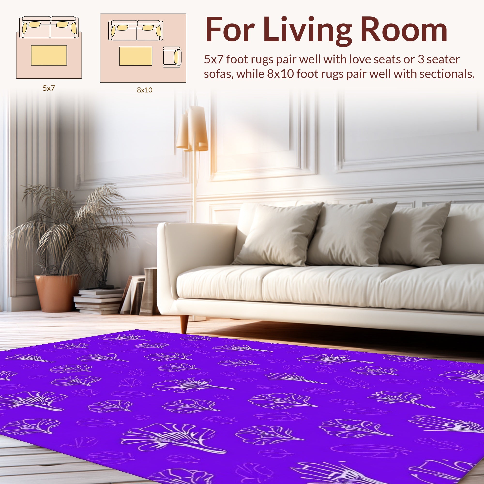 White Floral Sketch Pattern Rug