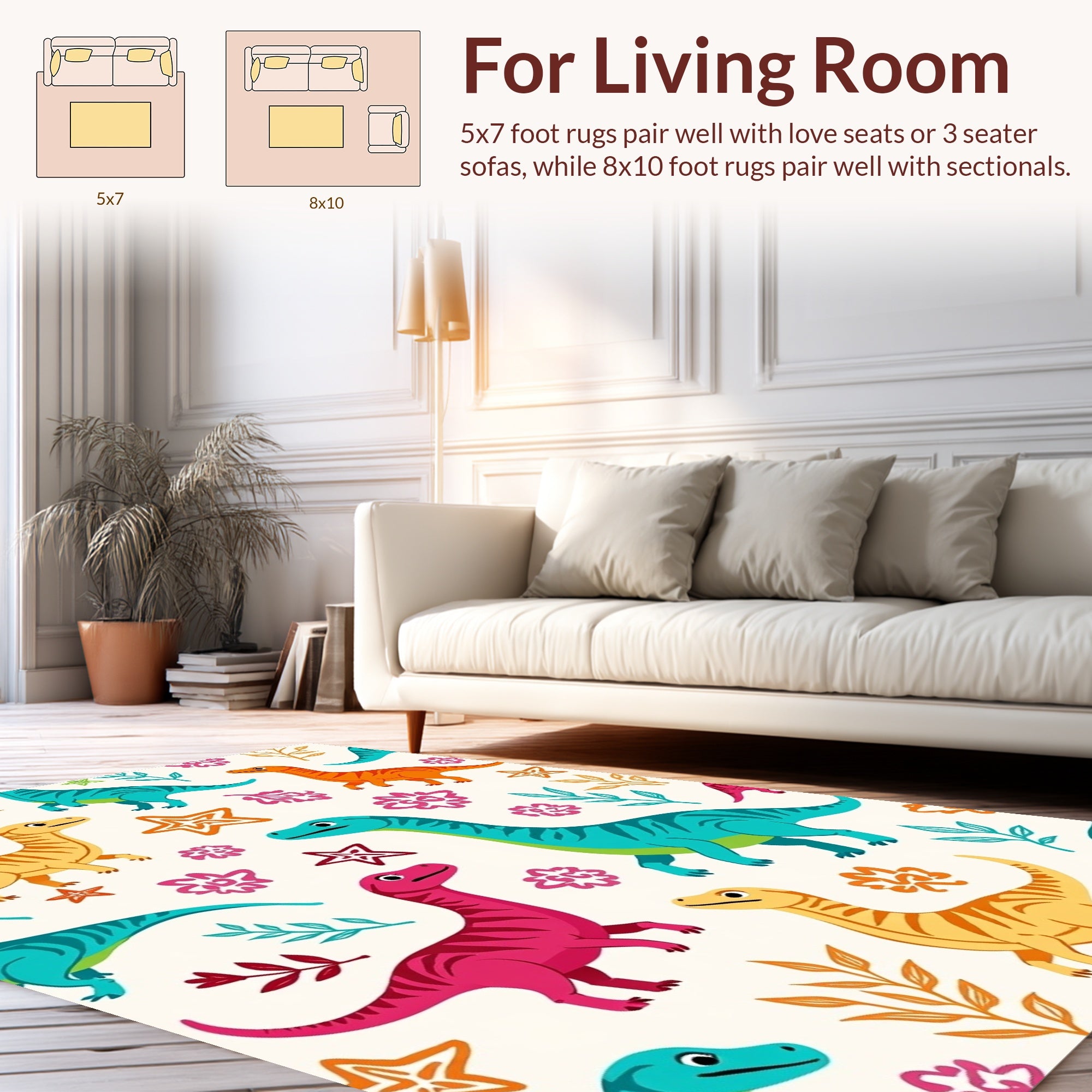 Colorful Dinosaur Leaf Pattern Design Rug