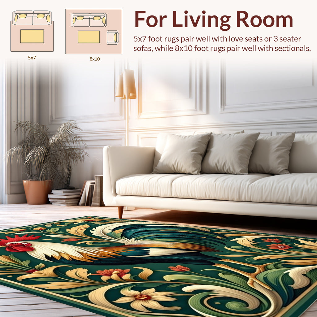 Majestic Rooster Floral Vintage Rug