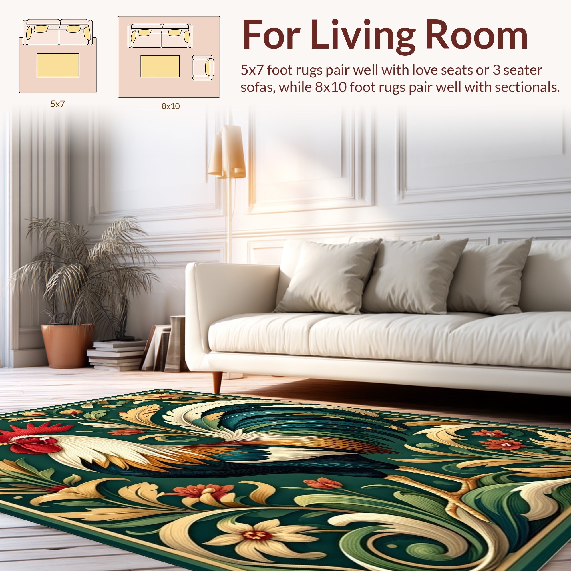 Majestic Rooster Floral Vintage Rug
