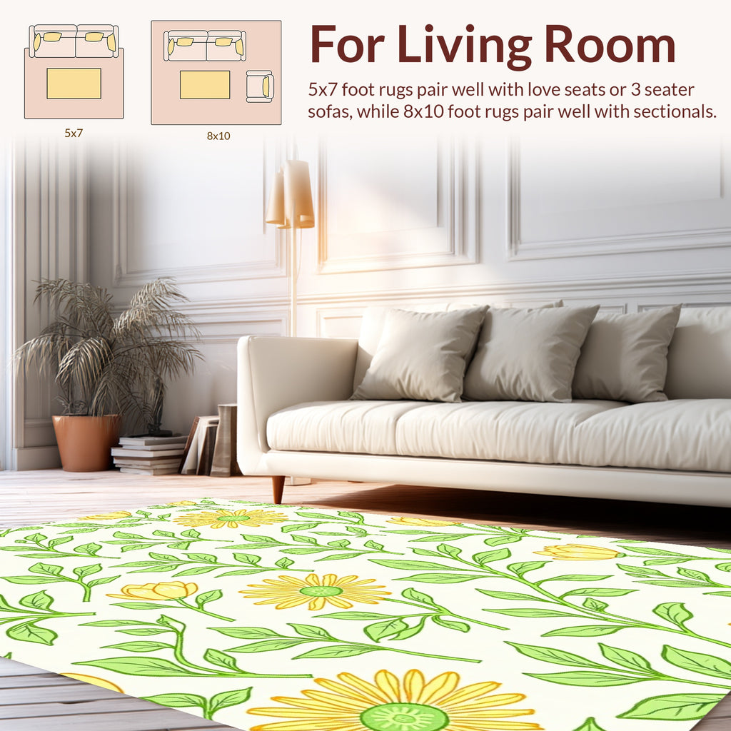 Yellow Daisy Botanical Illustration Rug