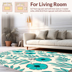 Teal Floral Leaf Pattern Rug