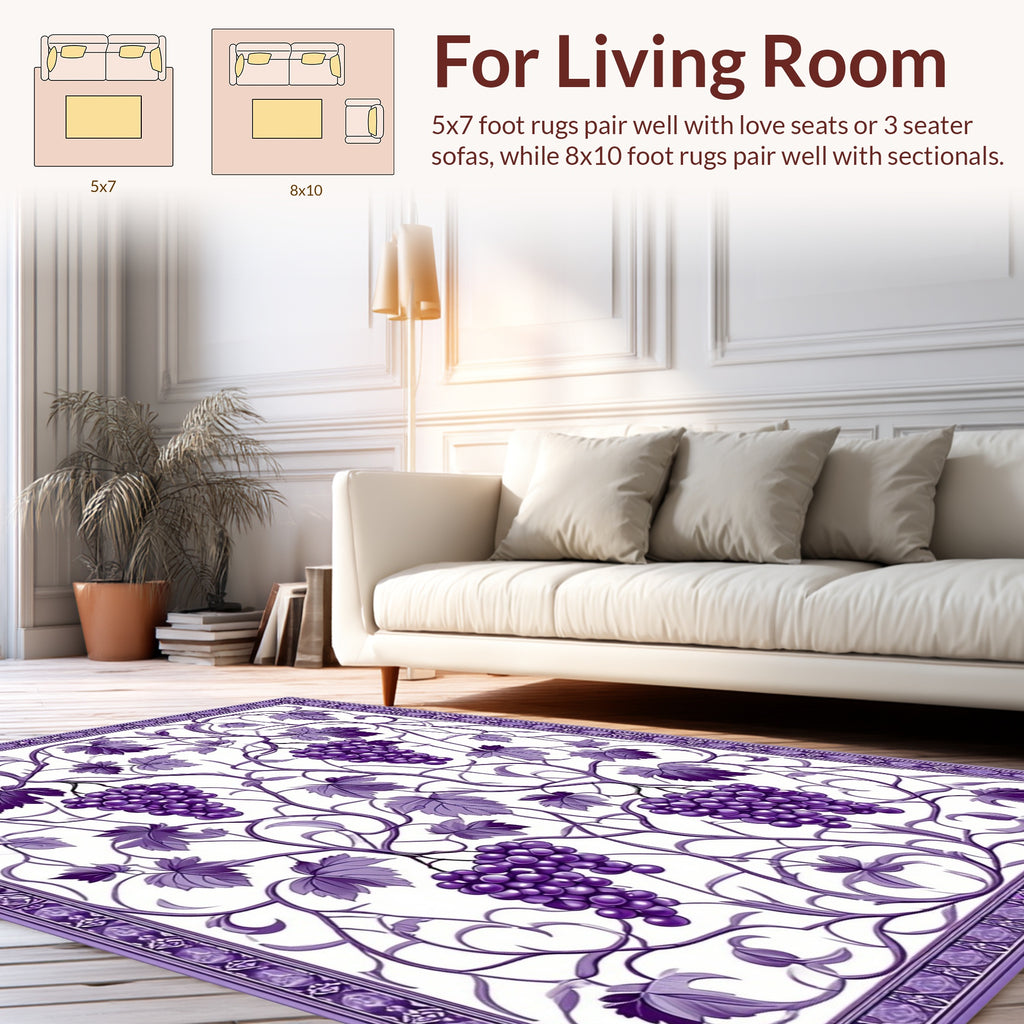 Vibrant Purple Grapevine Branch Pattern Rug
