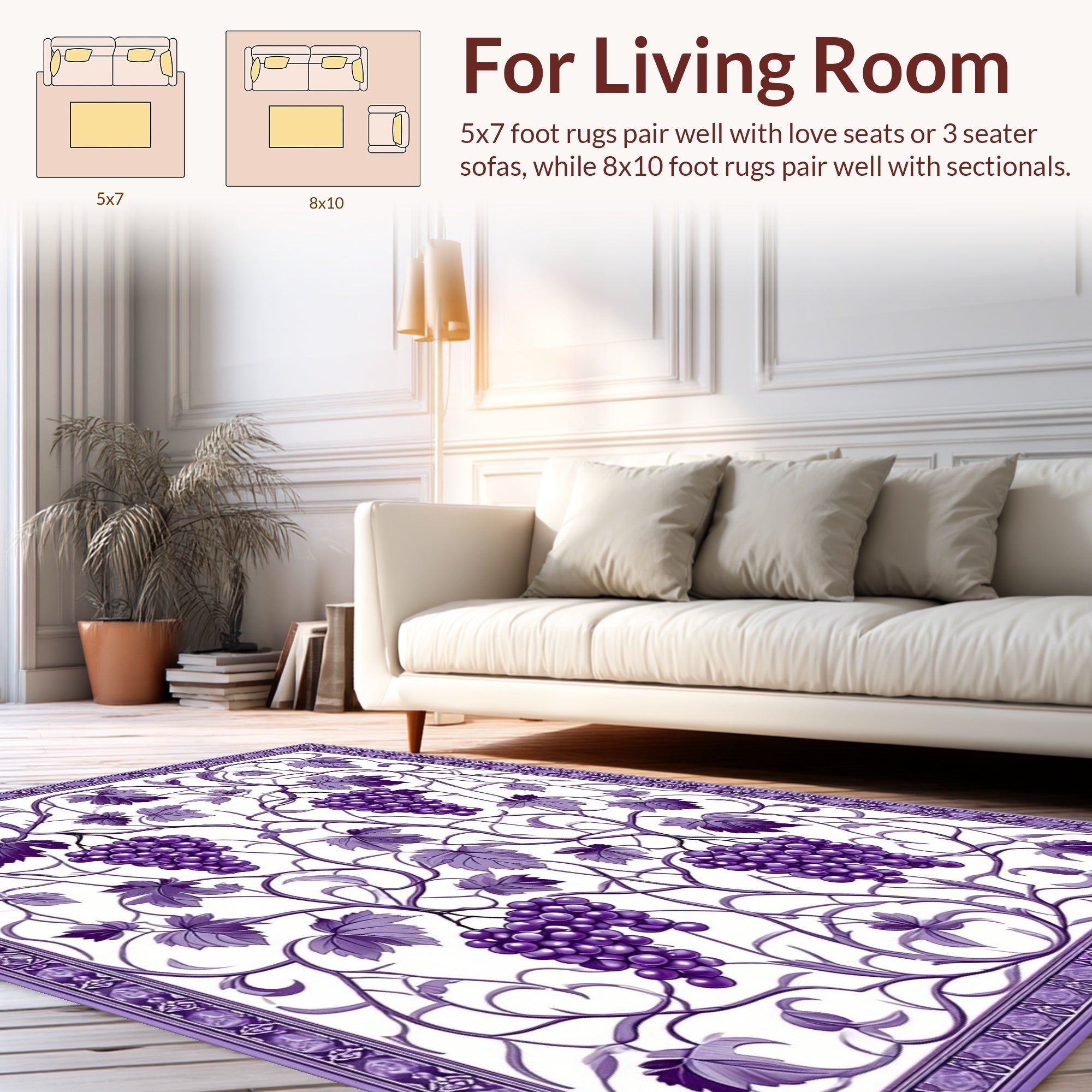 Vibrant Purple Grapevine Branch Pattern Rug