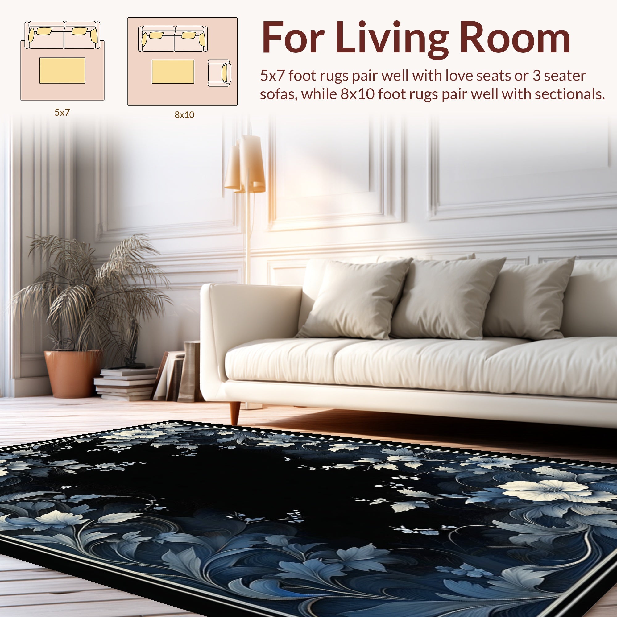 Dark Elegant Floral Scroll Pattern Rug