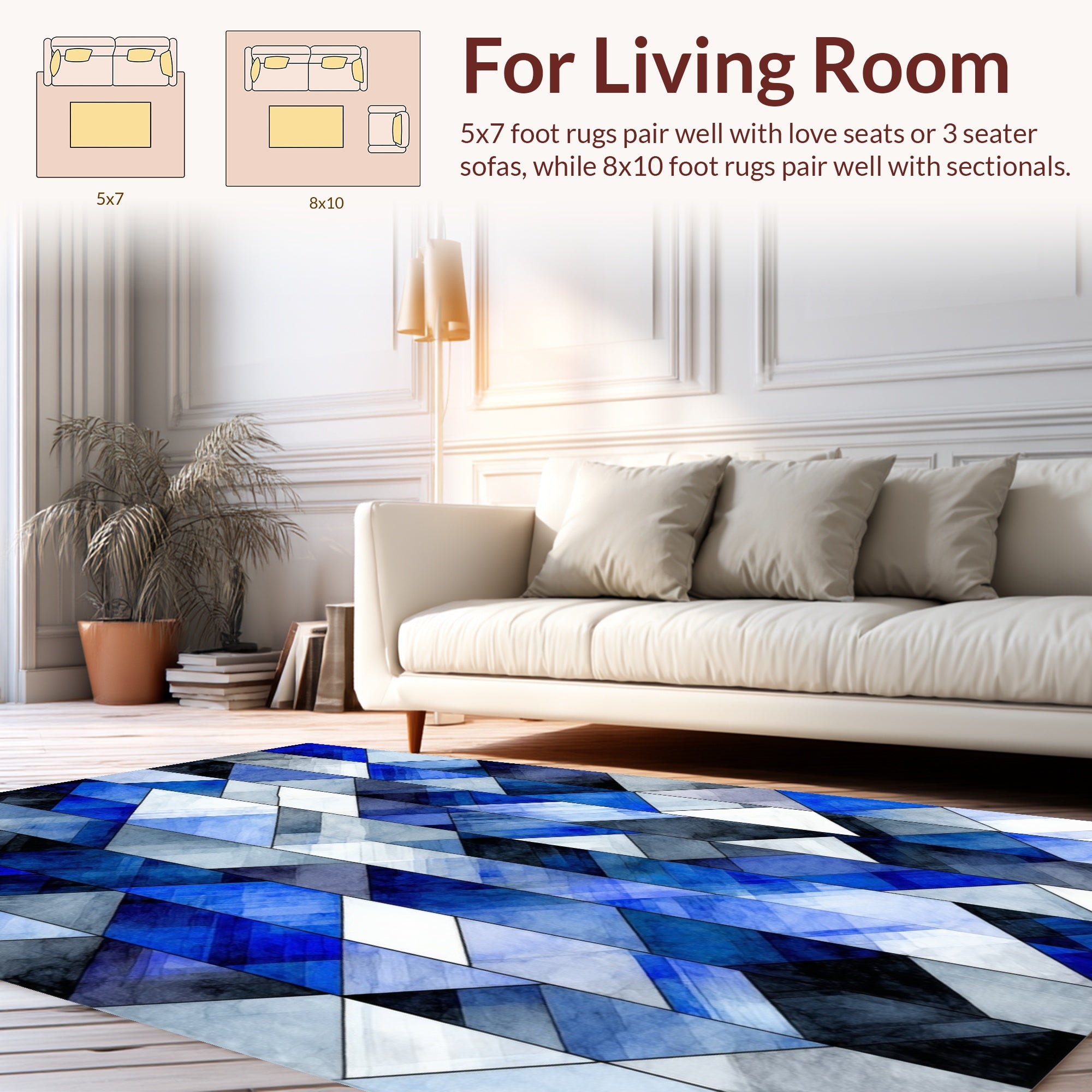 Geometric Blue Watercolor Design Rug