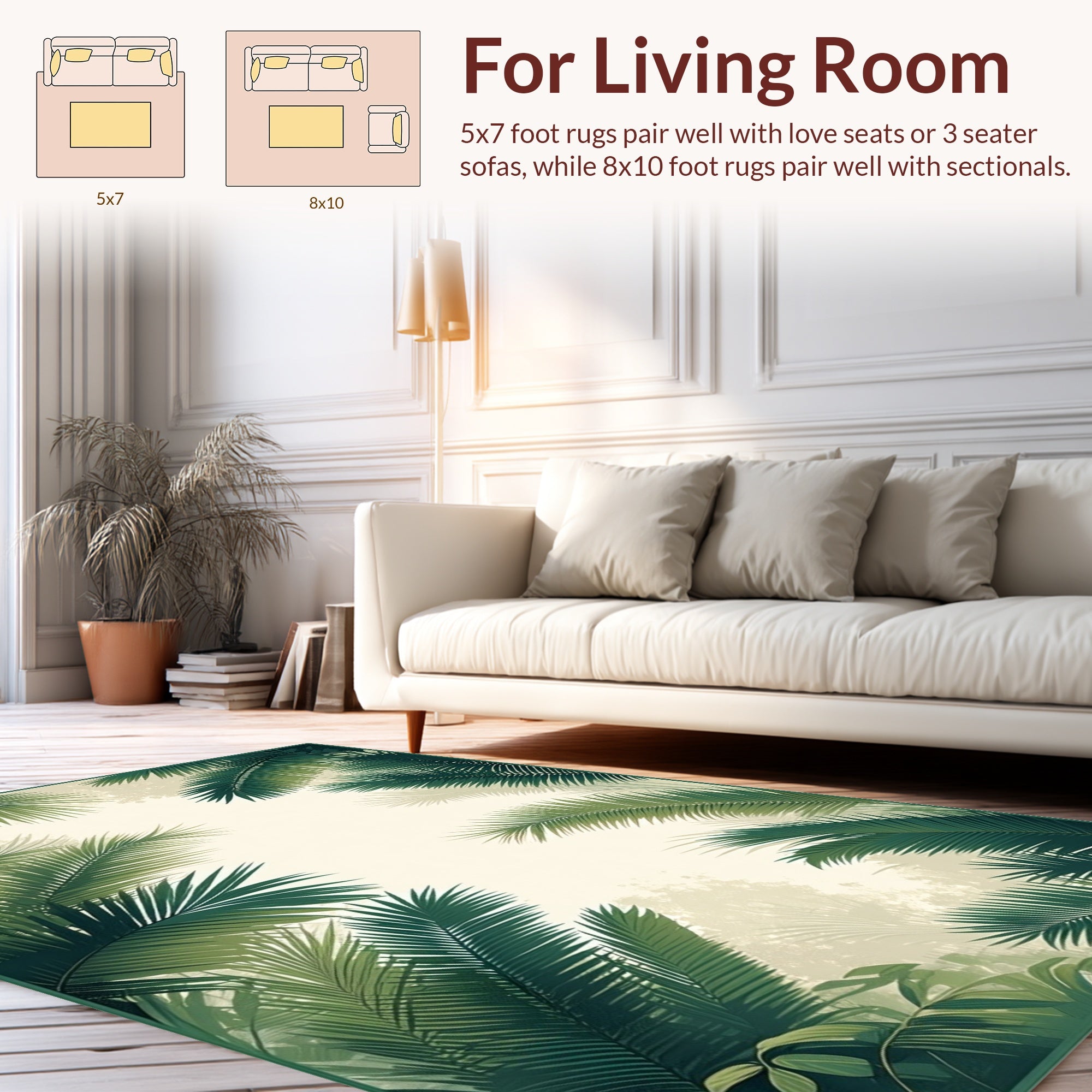 Tropical Jungle Palm Leaf Design Rug