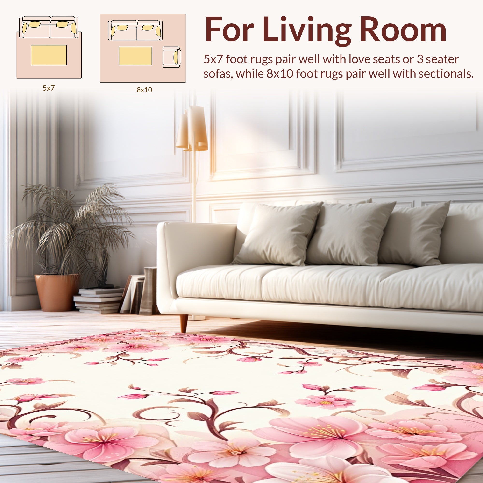 Soft Pink Floral Scroll Pattern Rug