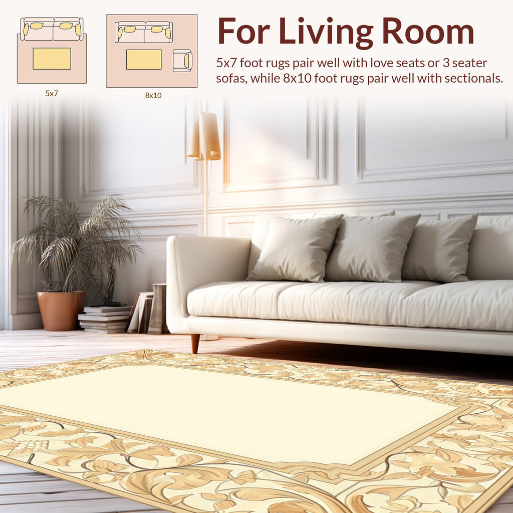Ornate Floral Scrollwork Border Rug