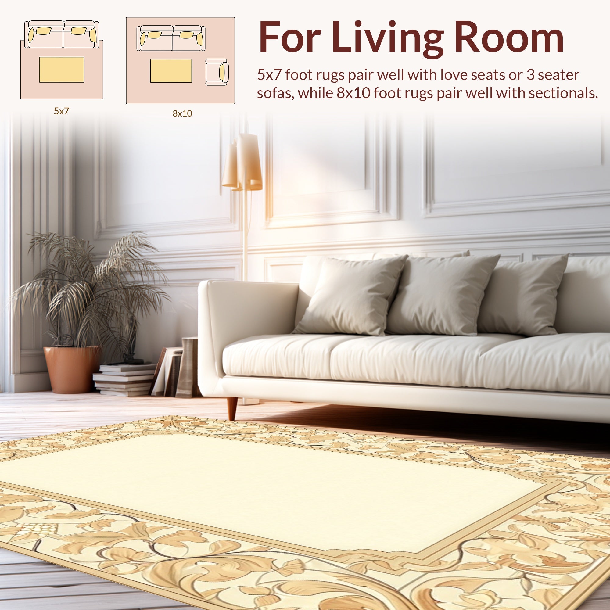 Ornate Floral Scrollwork Border Rug