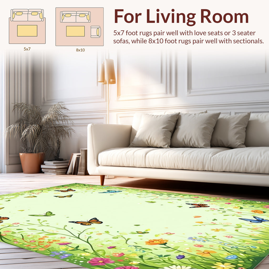 Whimsical Garden Butterfly Pattern Rug