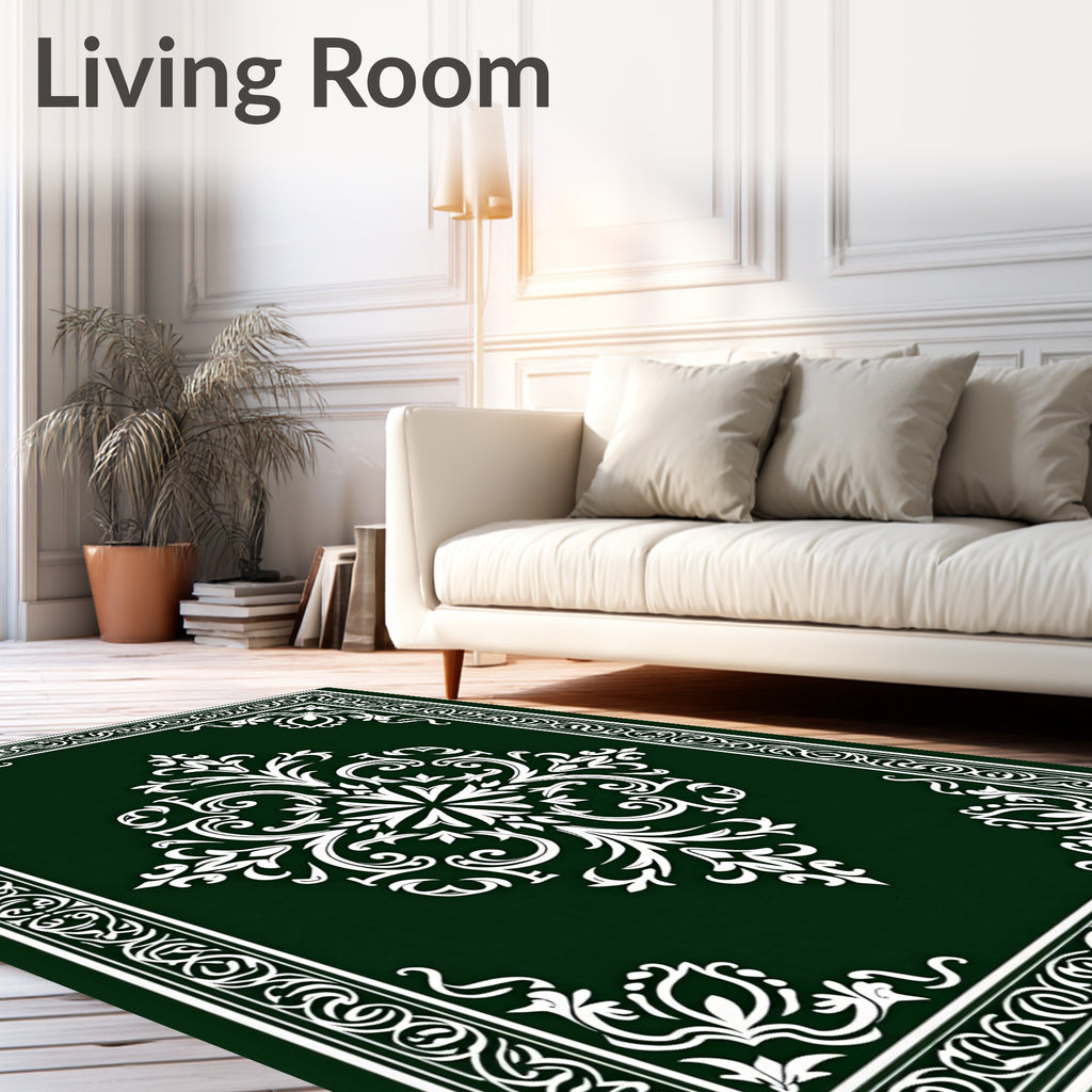 Traditional Dark Green Floral Mandala Rug