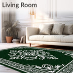Traditional Dark Green Floral Mandala Rug