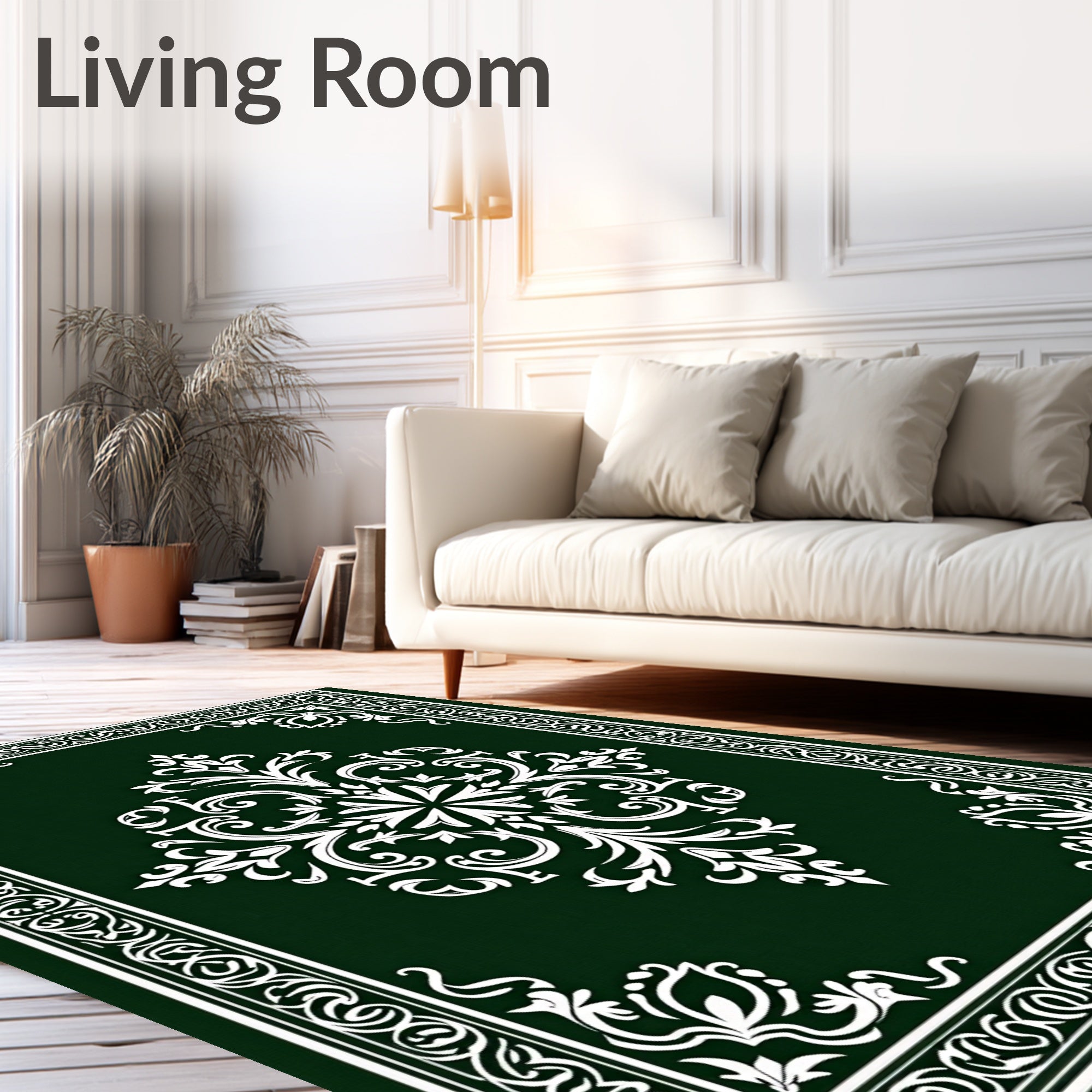 Traditional Dark Green Floral Mandala Rug