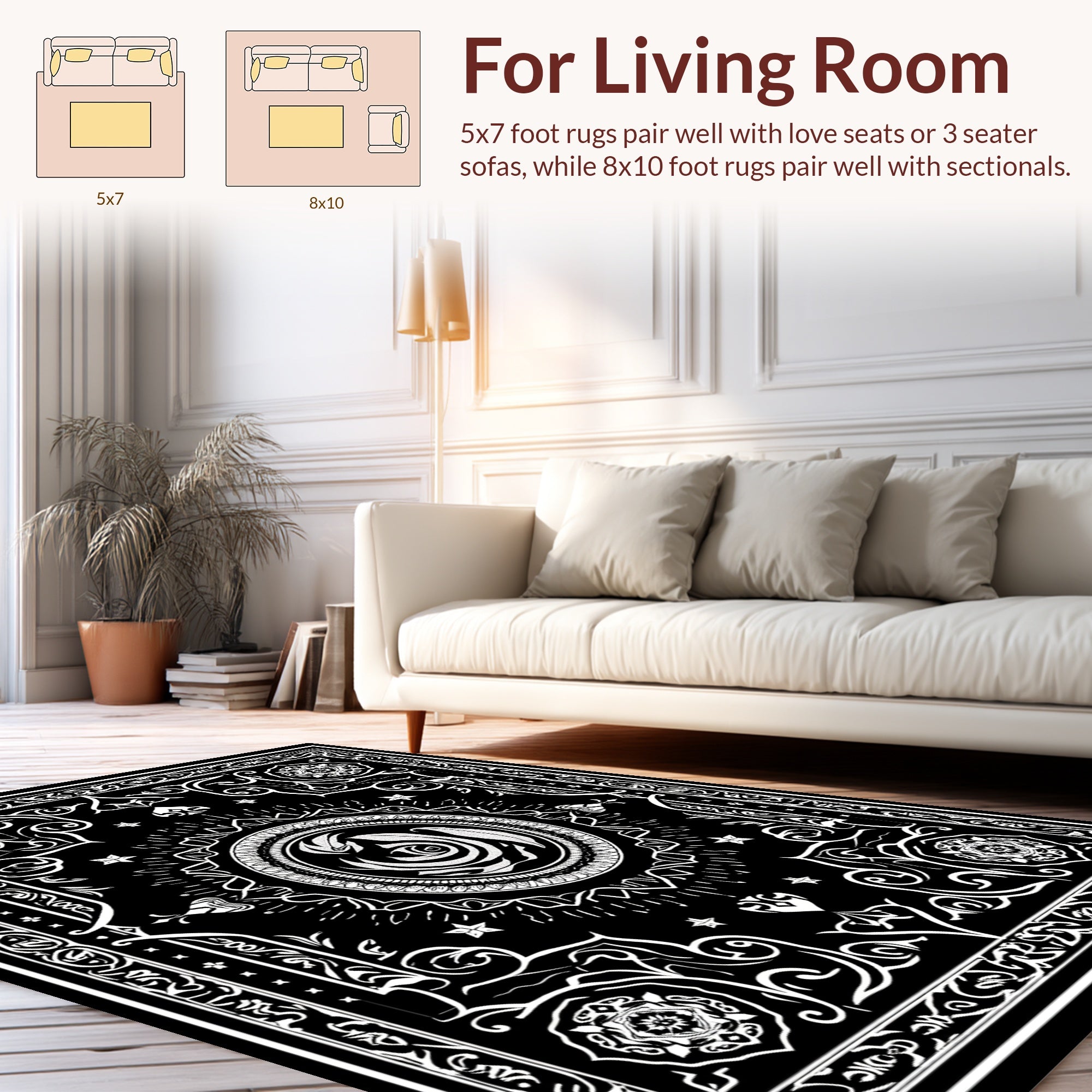 Monochromatic Intricate Mandala Pattern Rug