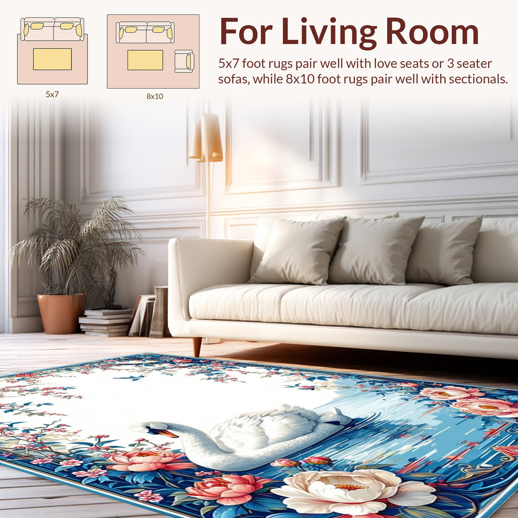 Swan Garden Floral Nature Pattern Rug