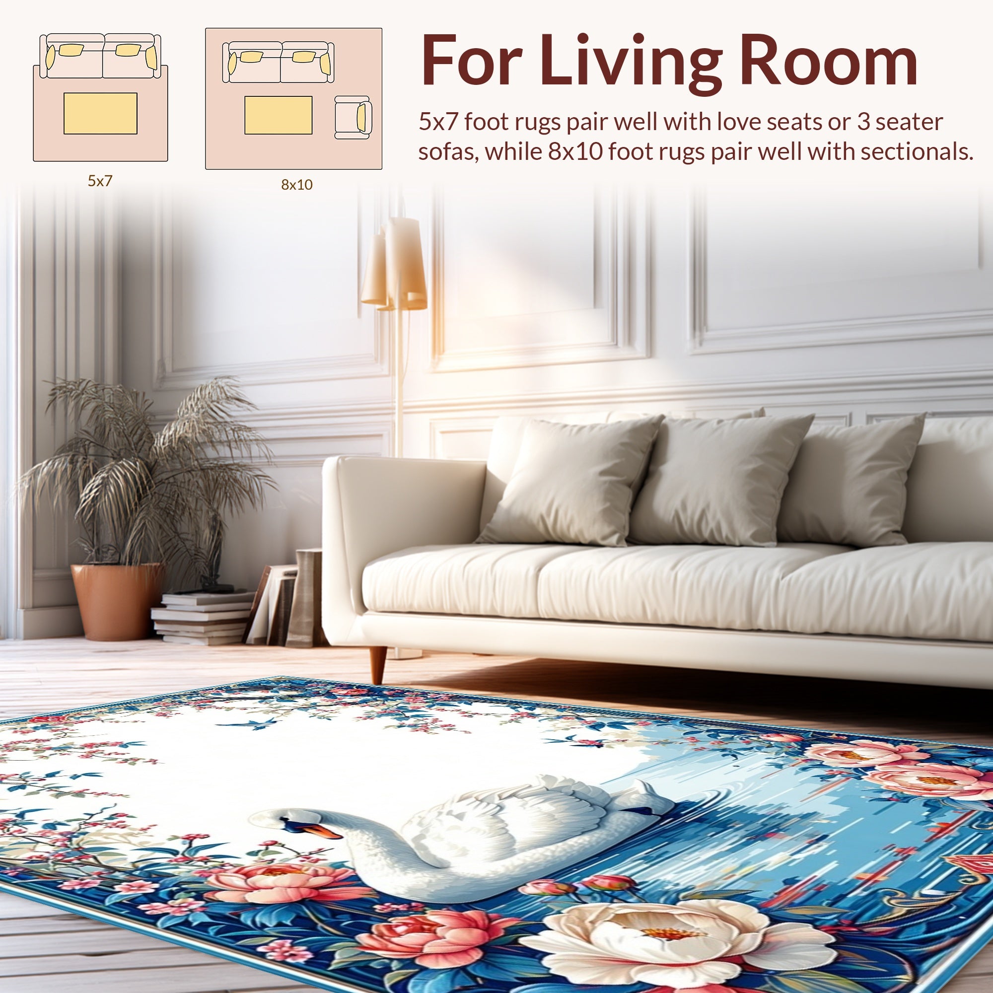 Swan Garden Floral Nature Pattern Rug