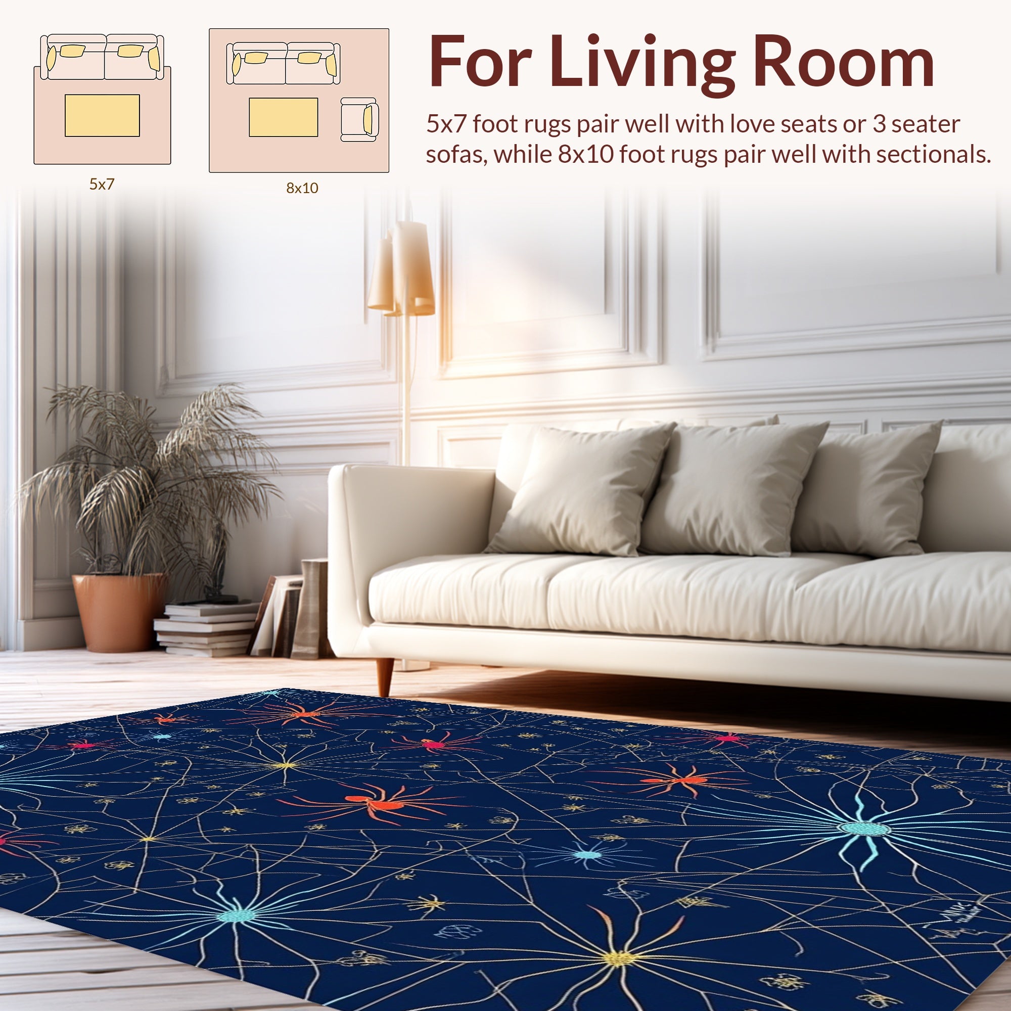 Dark Blue Spiderweb Pattern Design Rug