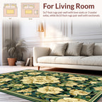 Intricate Floral Patterned Green Gold Rug