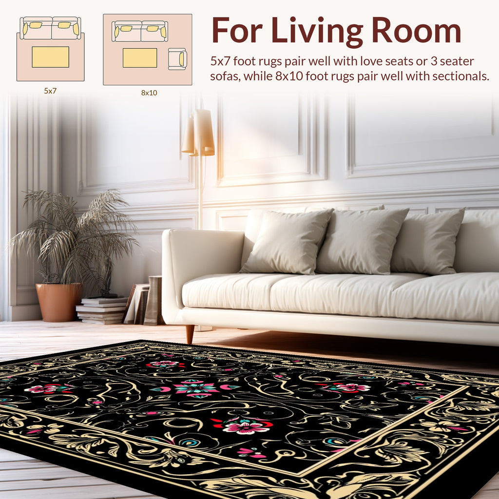 Rich Floral Scroll Border Design Rug