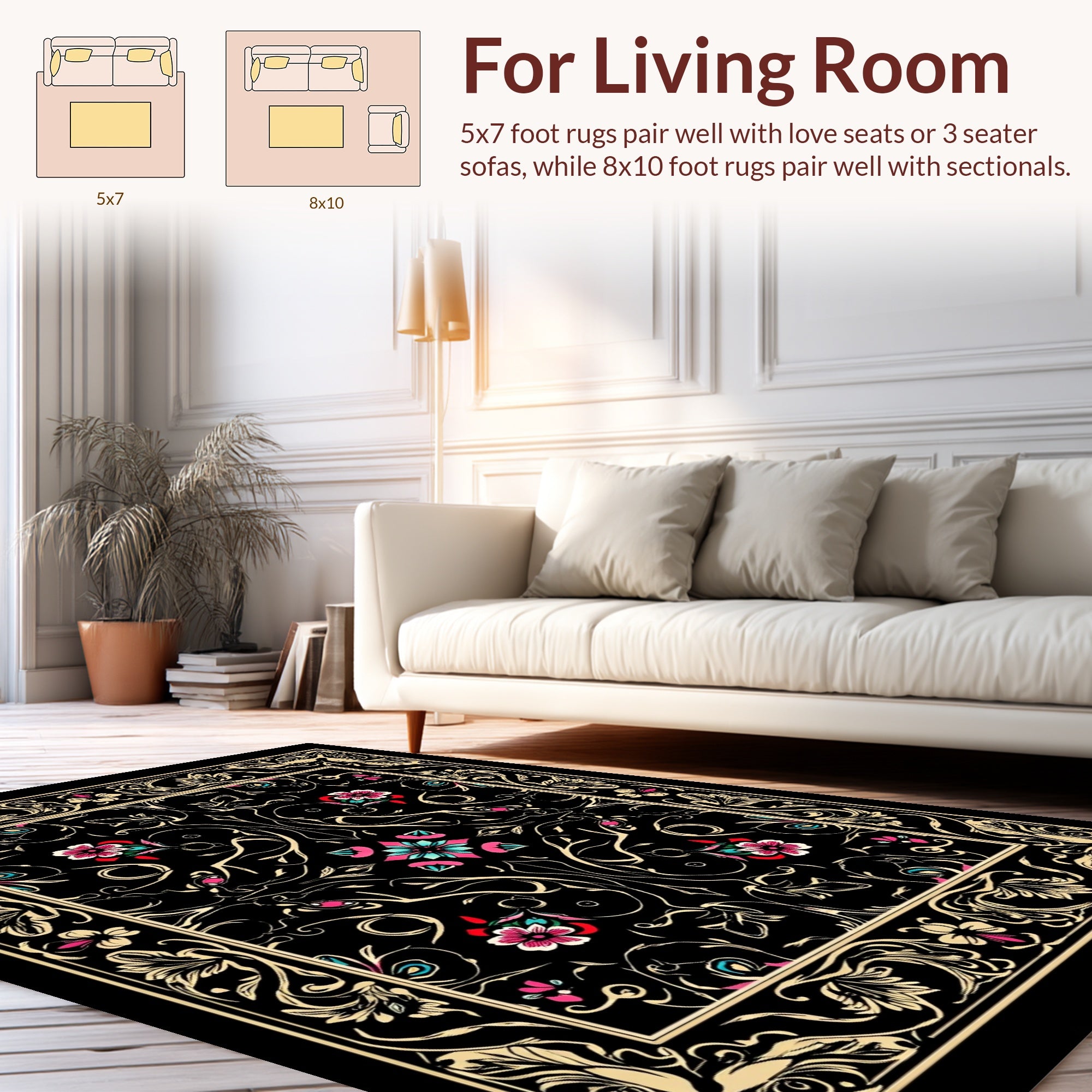 Rich Floral Scroll Border Design Rug