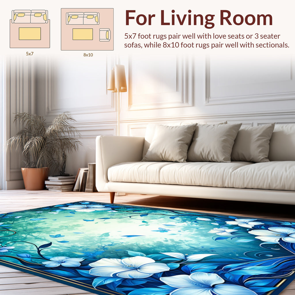 Enchanting Blue Floral Butterfly Garden Rug