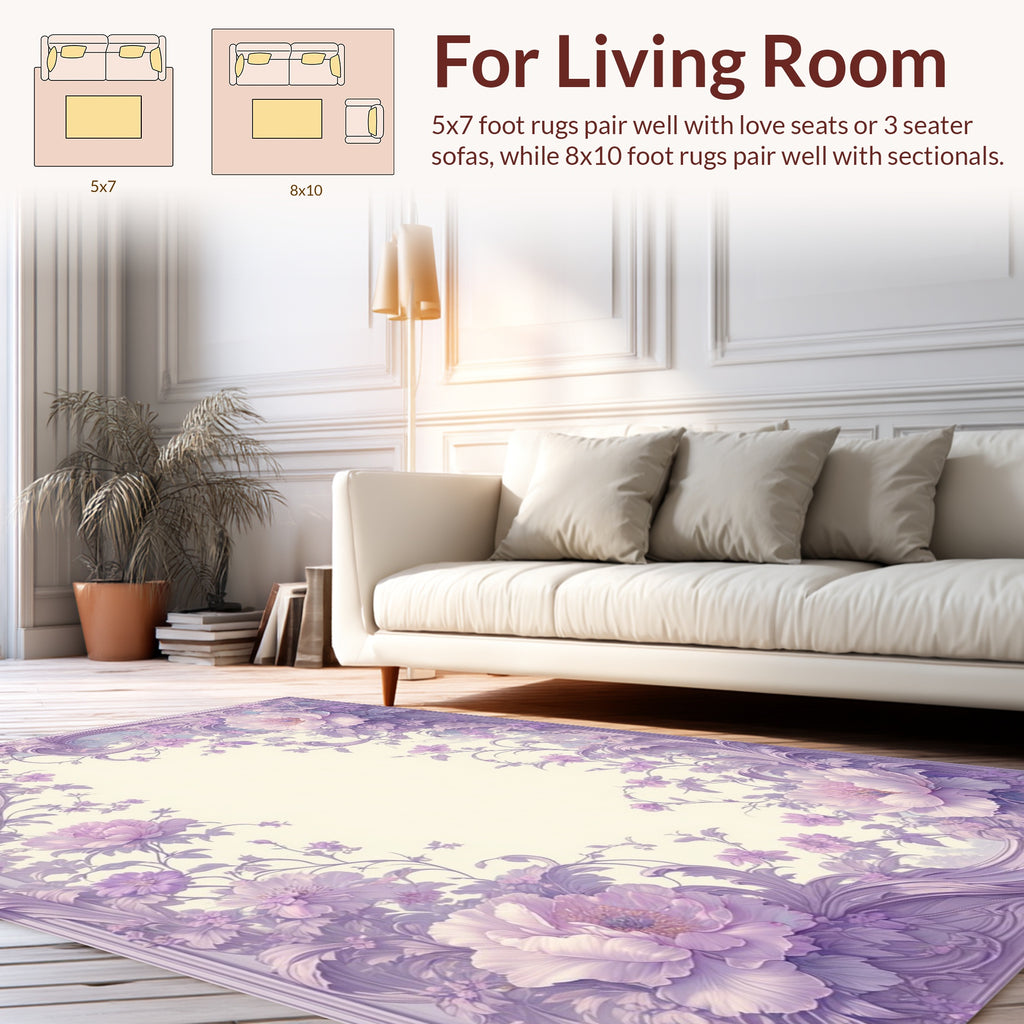 Pastel Floral Swirls With Leaves Rug