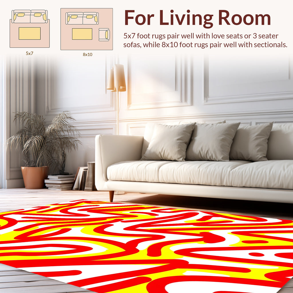 Red Yellow Wavy Abstract Rug