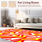 Red Yellow Wavy Abstract Rug