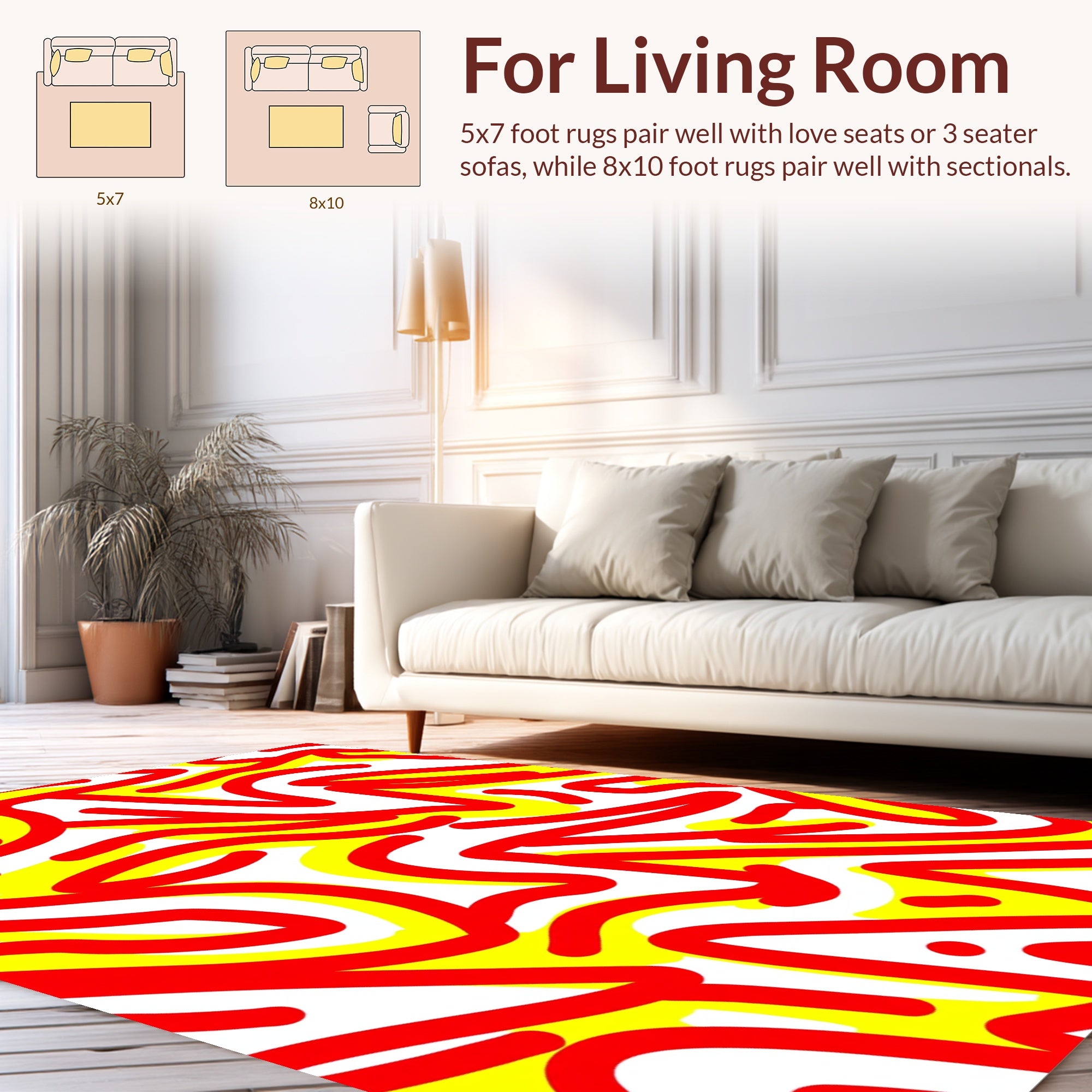 Red Yellow Wavy Abstract Rug